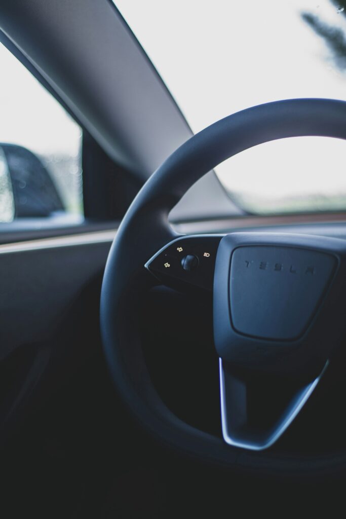 black interior and steering wheel tesla model 3