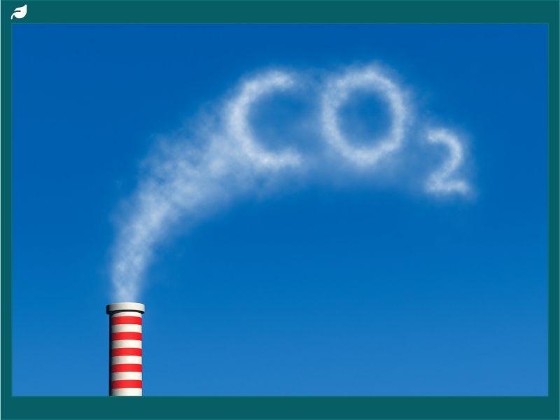 Illustration of CO2 emissions from a smokestack forming the letters CO2 in the sky, symbolizing the importance of carbon management in reducing greenhouse gases and combating climate change.