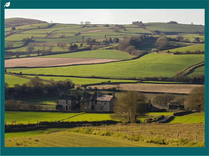 Pitcuresque UK farmland, with rolling hills and stone farm houses