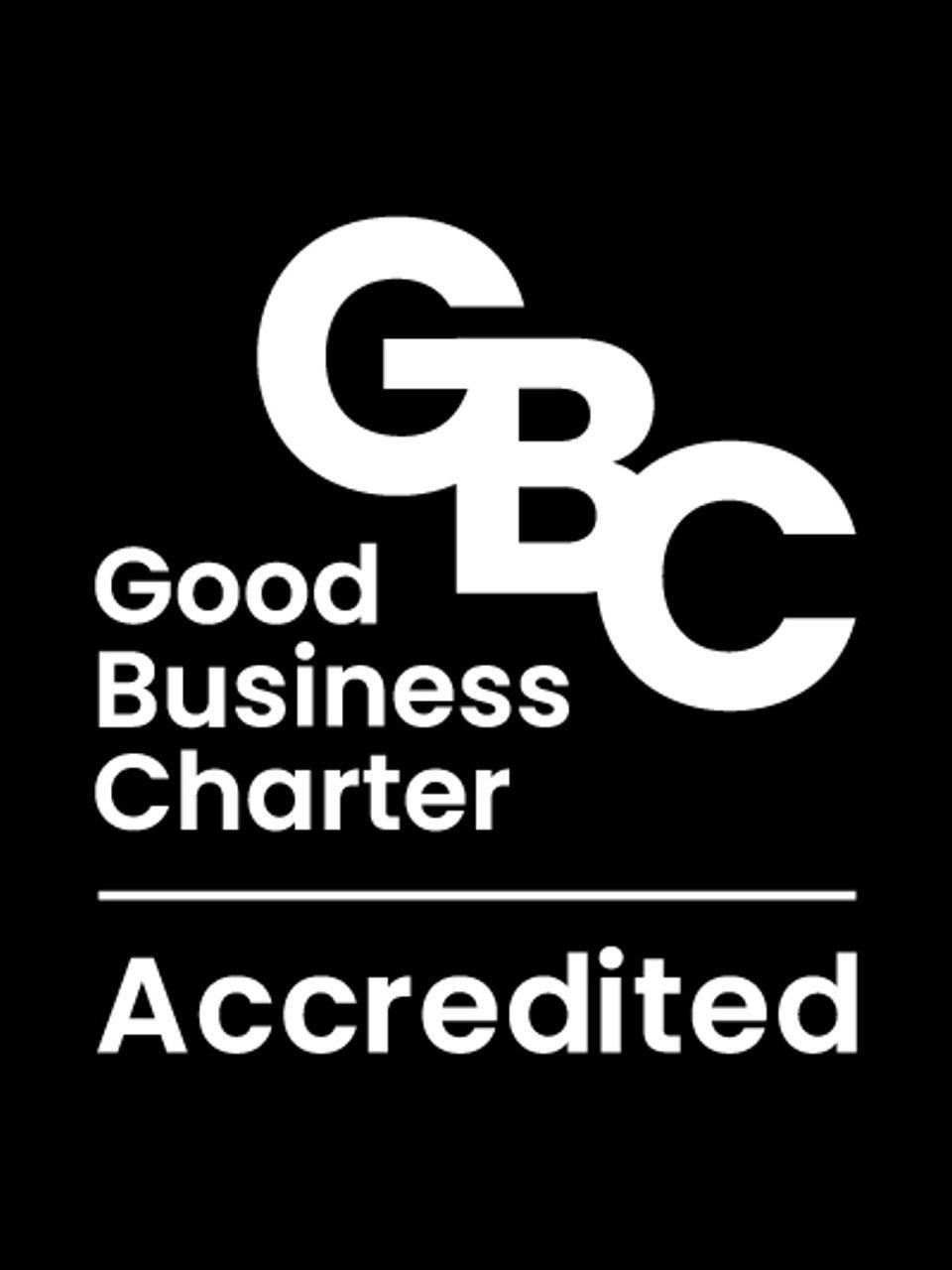 Good Business Charter Accredited logo in white on a black background