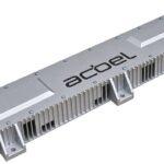 Silver Actel 11 kW passive-cooled power unit with cooling fins and orange connector.